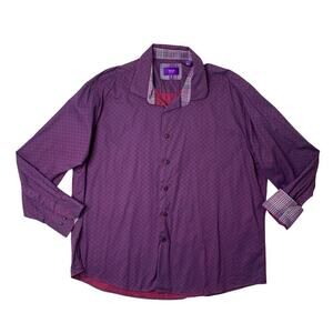 Tallia Shirt Mens 2XL Burgundy Storm Cotton Geometric Flip Cuff Long Sleeve